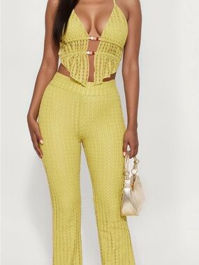 Knit High-Waist Halter Flare Pants Set